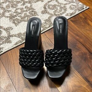 Nine West Black Woven Mules with High Heel